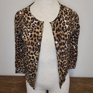 White House Black Market Small Leopard Cardigan